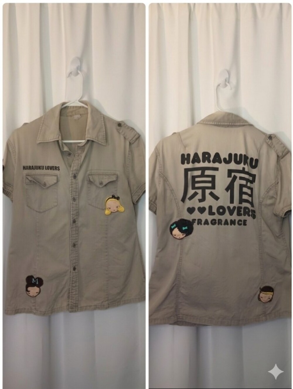 Harajuku Lovers Y2K Patchwork Graphic Camp Shirt Unisex OS Kawaii Indie Japan